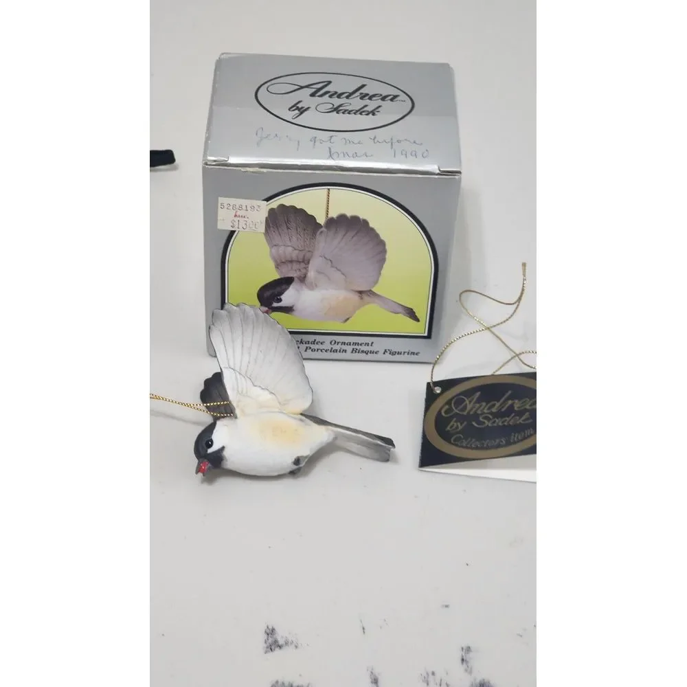 Andrea by Sadek Handpainted Porcelain Chickadee Hanging Ornament Figurine‎ FLAW